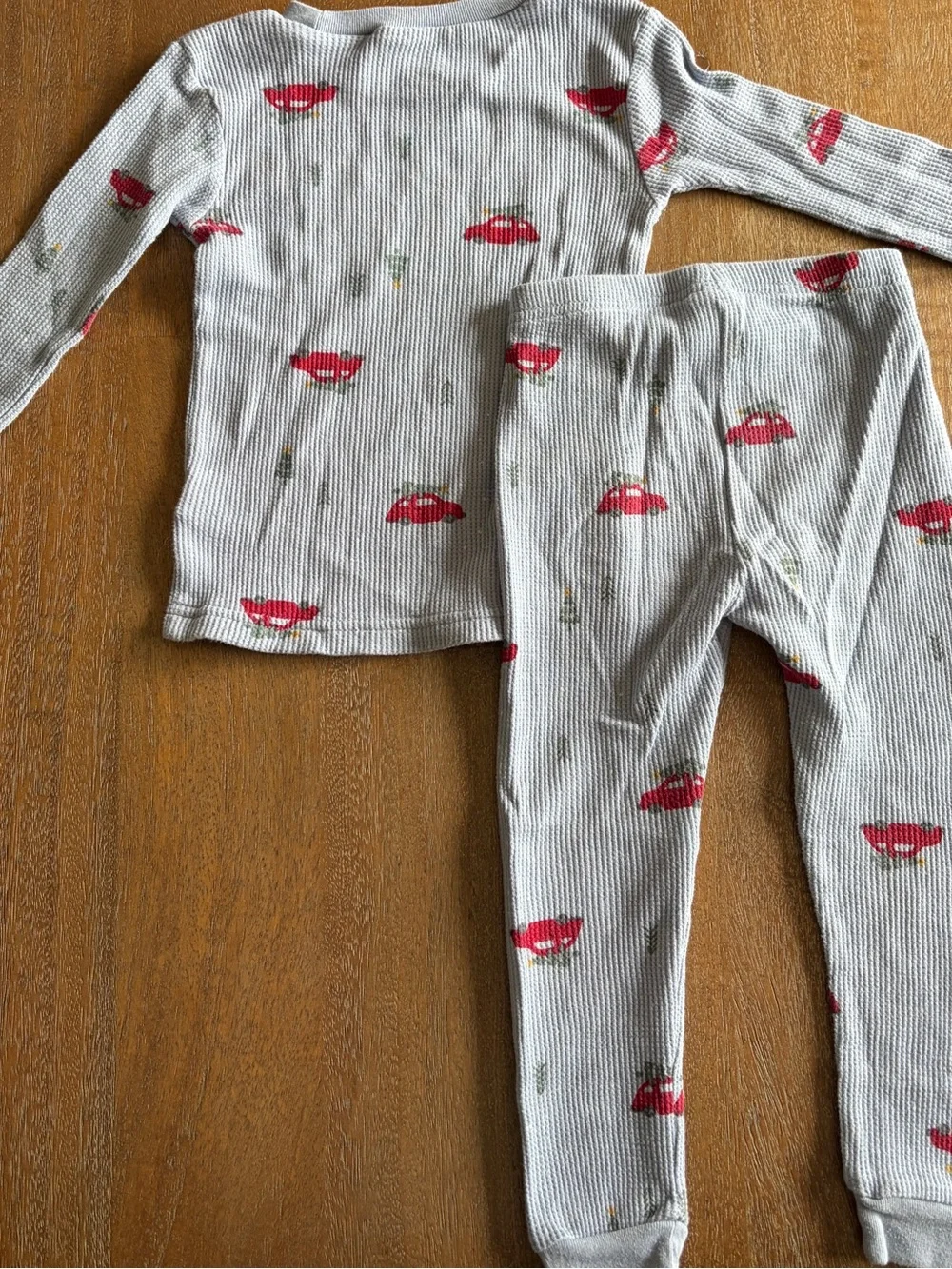 Carter's Blue Ribbed Holiday Pajama Set with Red Car Print w/ Christmas Trees